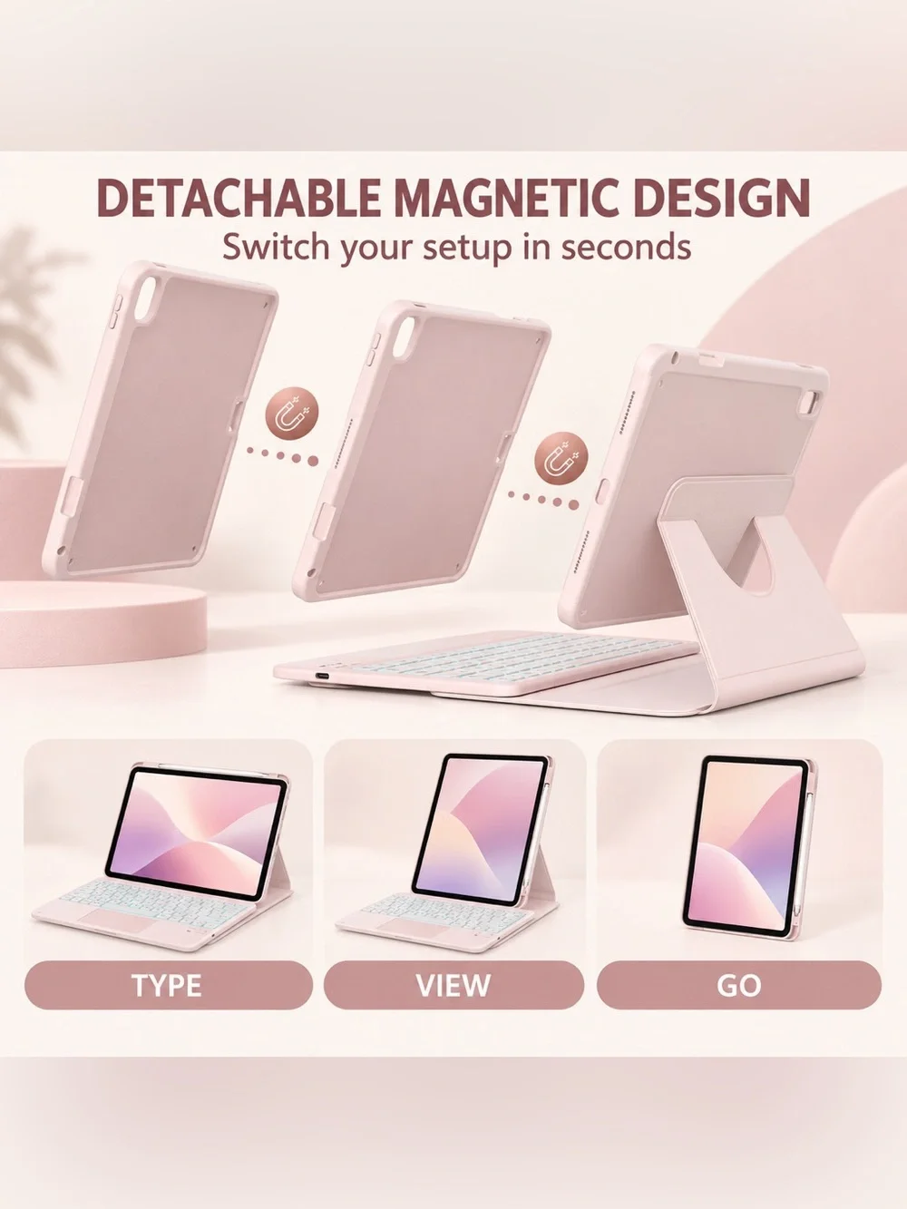 🎀 Blush Pink Backlit Keyboard Case for iPad A16 2025 / 10th Gen 2022B